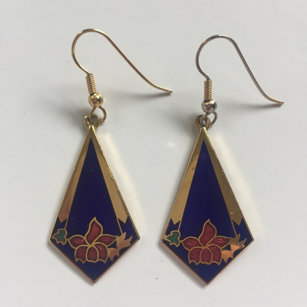 Vintage Gold & Navy Earrings